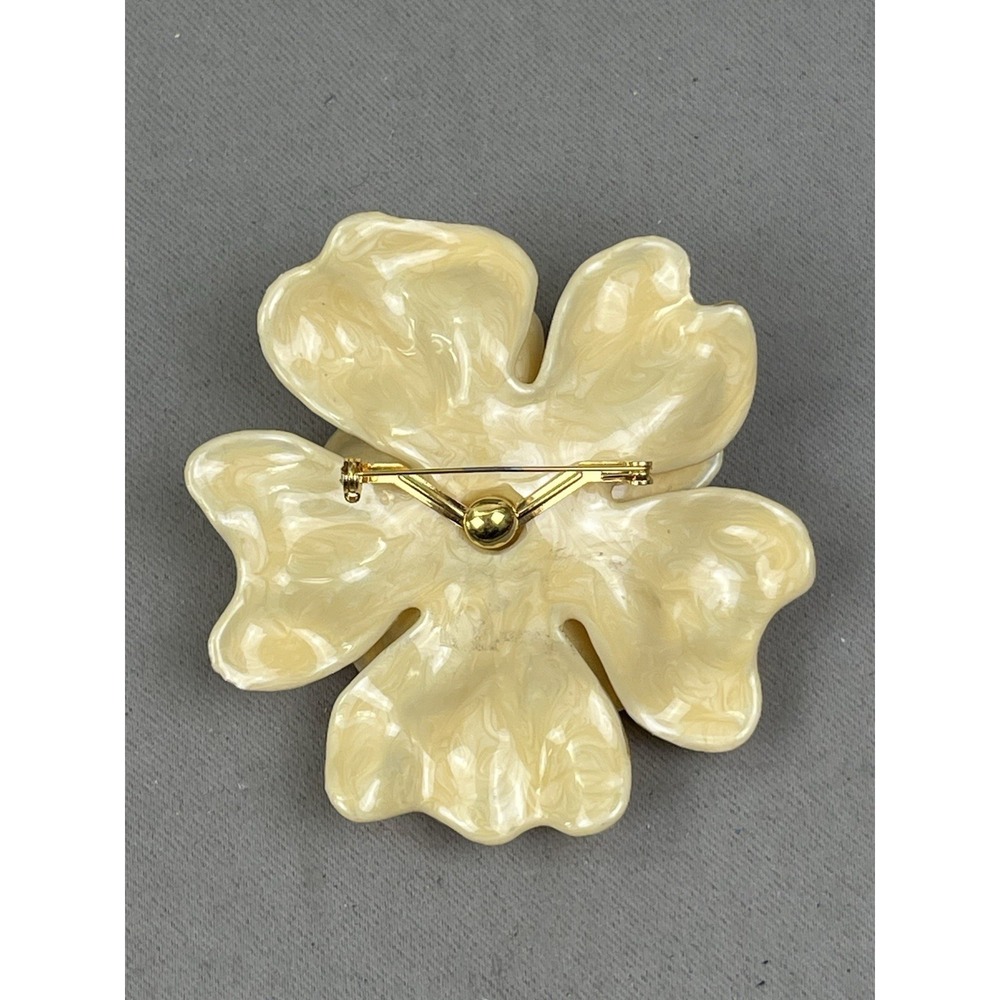 Vtg. ST JOHN‎ Lucite Swarovski Crystal Camellia Flower Pin BROOCH Couture LARGE - Picture 5 of 7